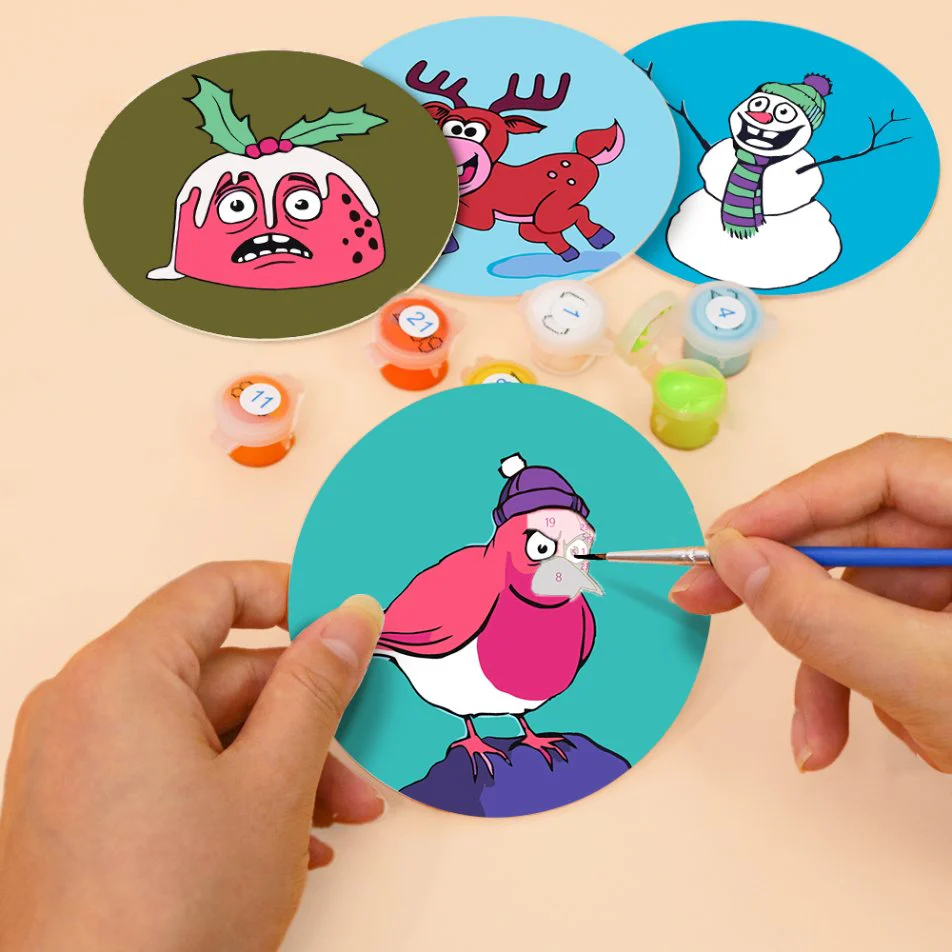 4 Malen nach Zahlen Untersetzer – Lustiges Weihnachts-Set - Image 9