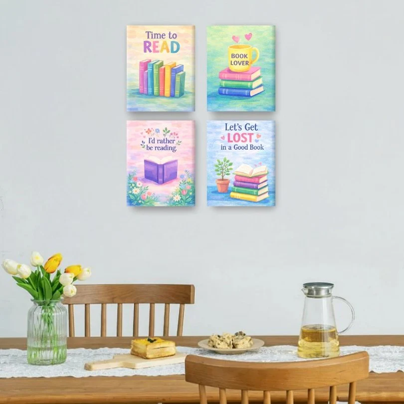 4 Mini-Gemälde | Bunte Bücher Set - Image 2
