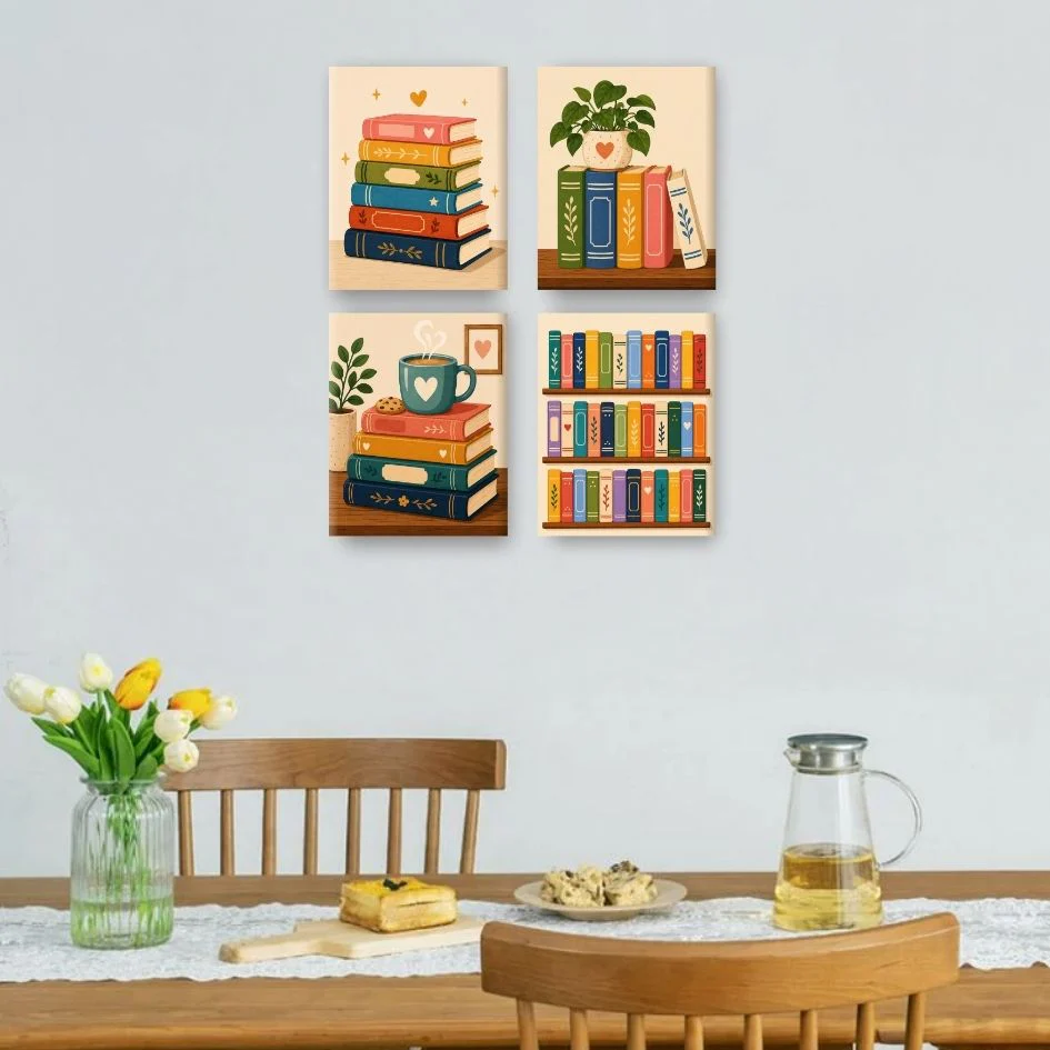 4 Mini-Gemälde | Buntes Bücher-Set - Image 2