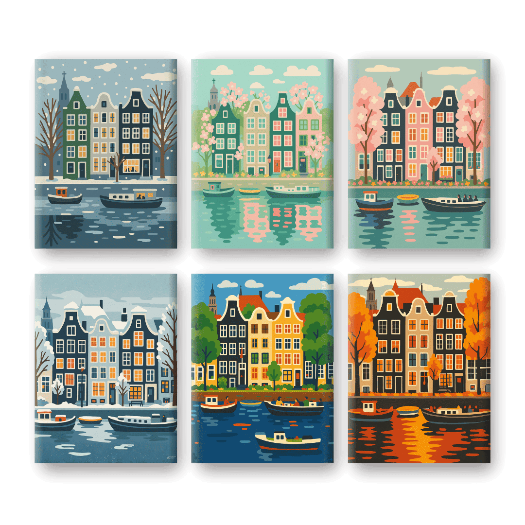6 Mini-Gemälde | 4 Jahreszeiten Amsterdam Set