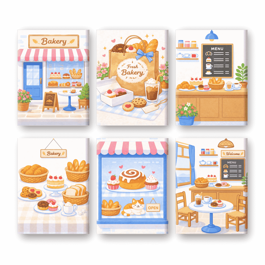 6 Mini-Gemälde | Bäckerei Set
