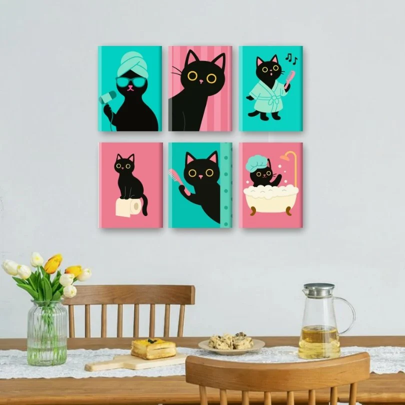 6 Mini-GemÀlde | Badezimmer-Katzen Set - Image 2