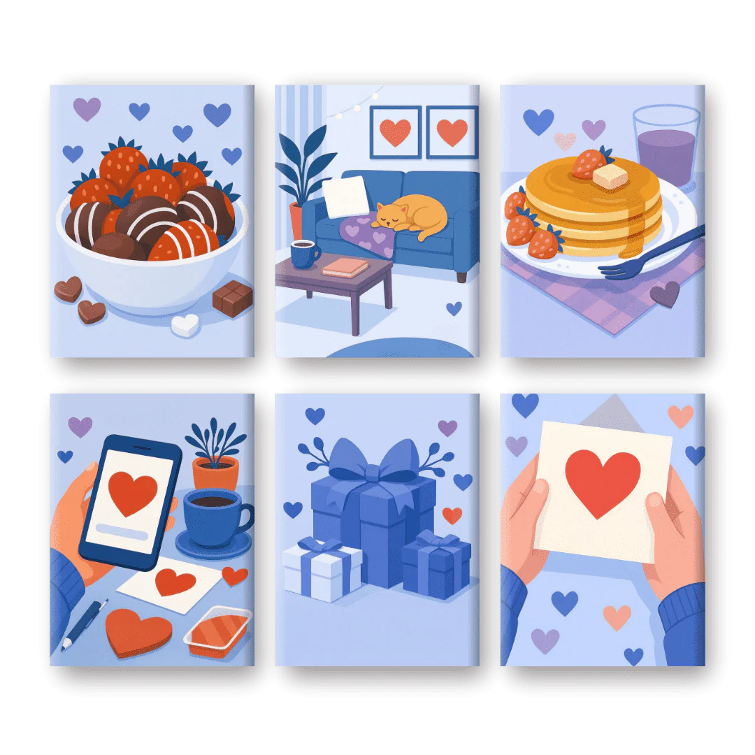 6 Mini-Gemälde | Blauer Valentinstag Set