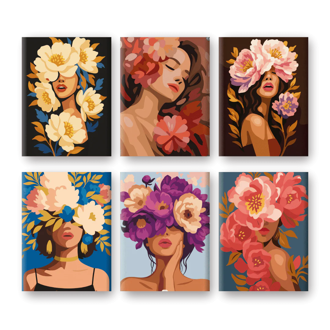 6 Mini-GemÀlde | Blumen-Damen Set