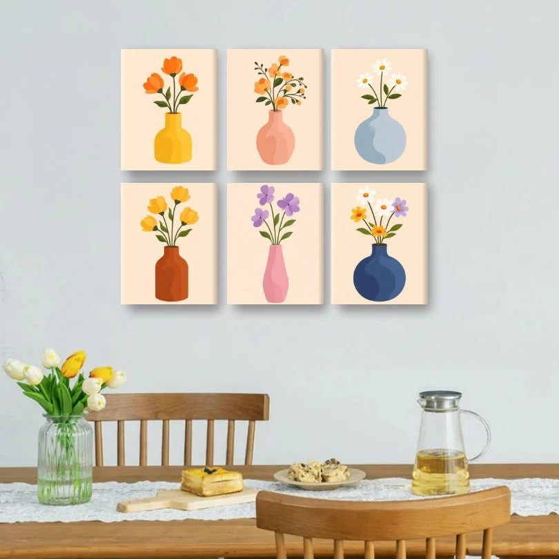 6 Mini-Gemälde | Blumen & Vasen Set - Image 2