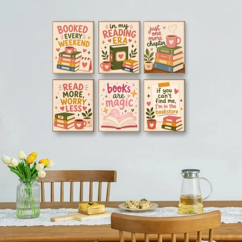 6 Mini-GemĂ€lde | BĂŒcher & SprĂŒche Set - Image 2