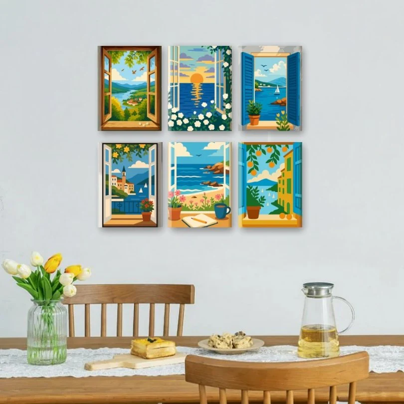 6 Mini-Gemälde | Bunte Fenster Set - Image 2