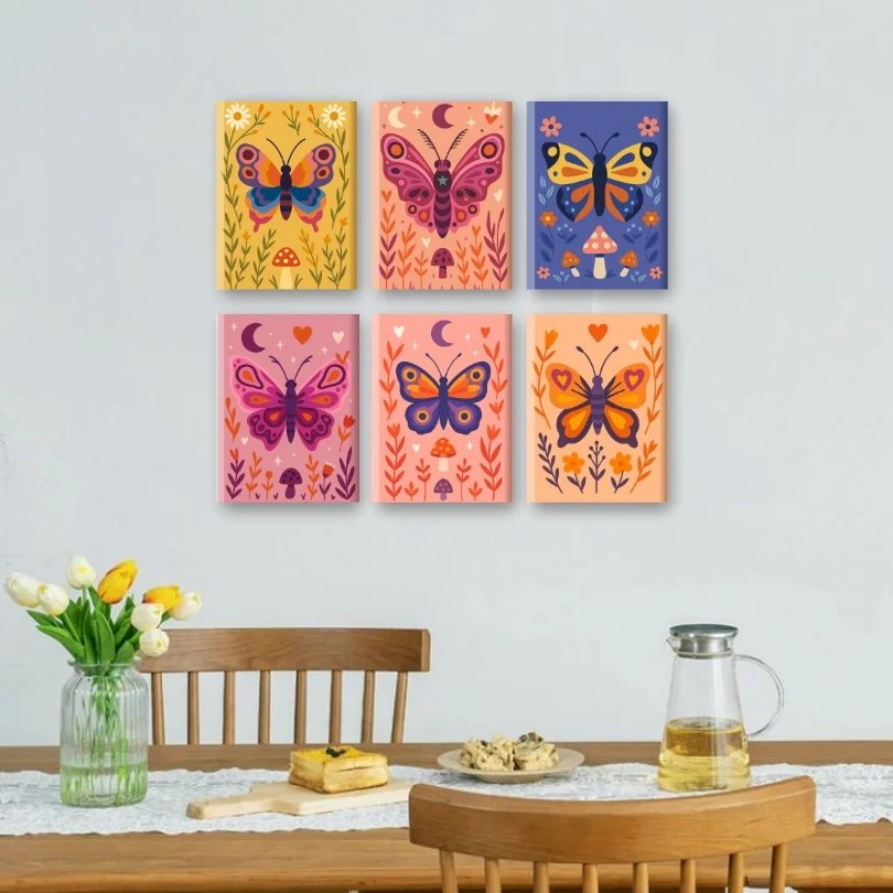 6 Mini-Gemälde | Bunte-Schmetterlinge Set - Image 2