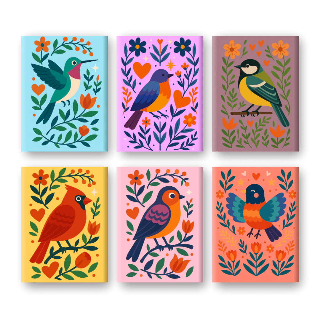 6 Mini-GemÀlde | Bunte-Vögel Set