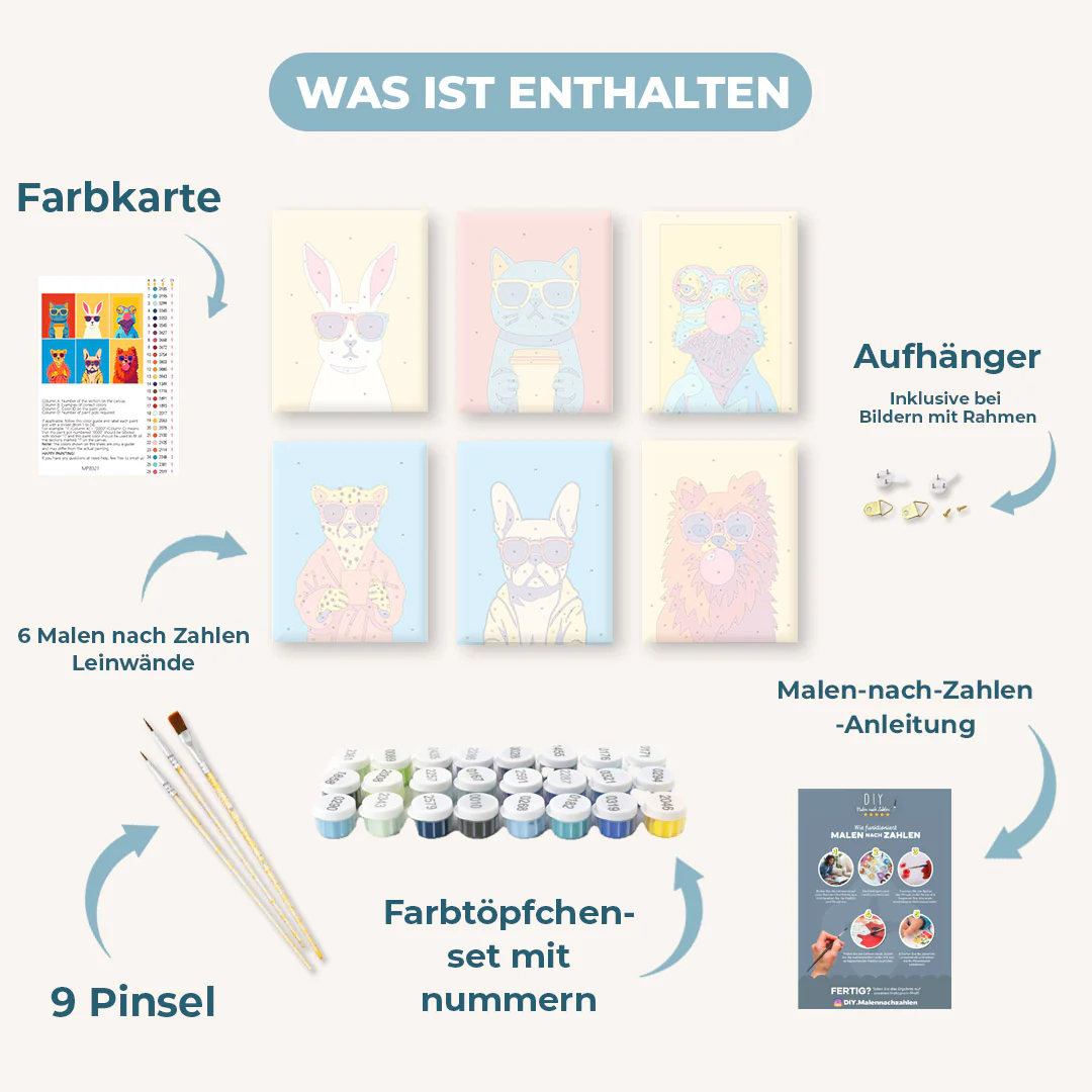 6 Mini-GemÀlde | Cooles Tiere Set - Image 3