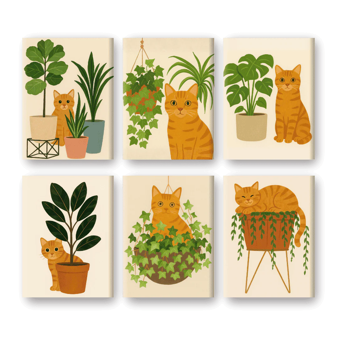 6 Mini-Gemälde | Das Orange Katzen Set