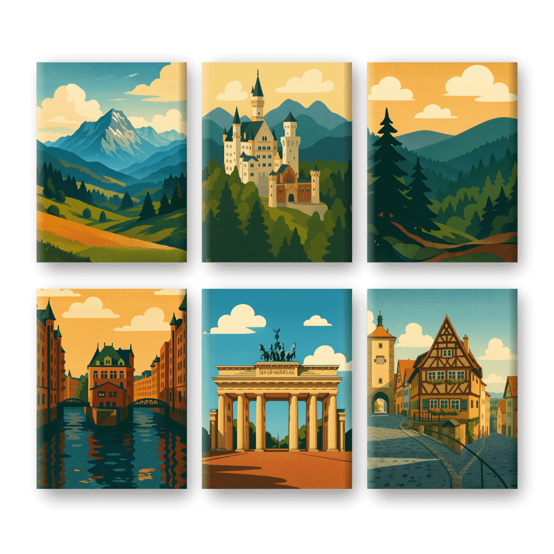 6 Mini-GemÀlde | Deutsche Landschaften Set
