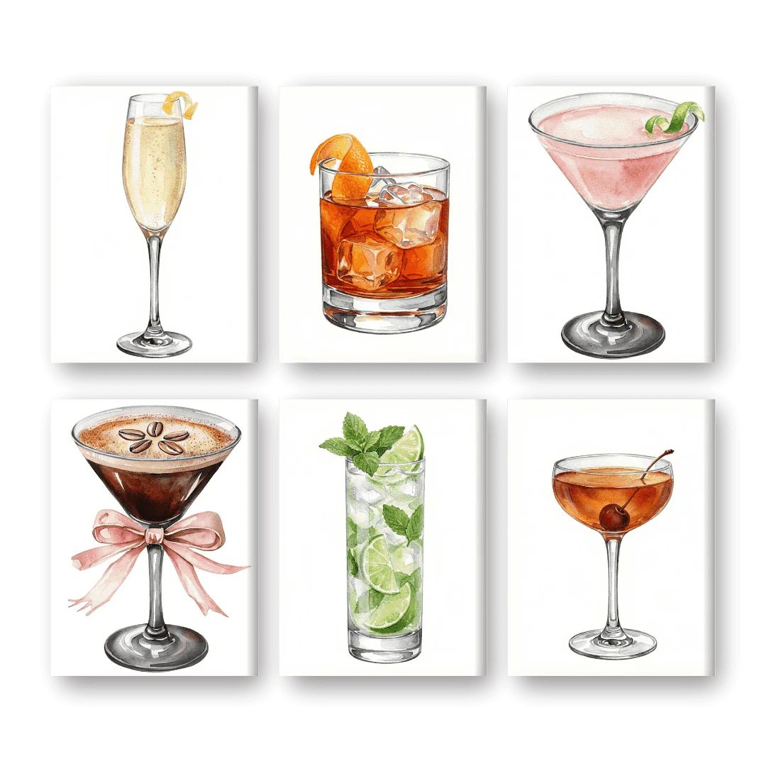 6 Mini-GemÀlde | Wunderschönes Cocktail Set