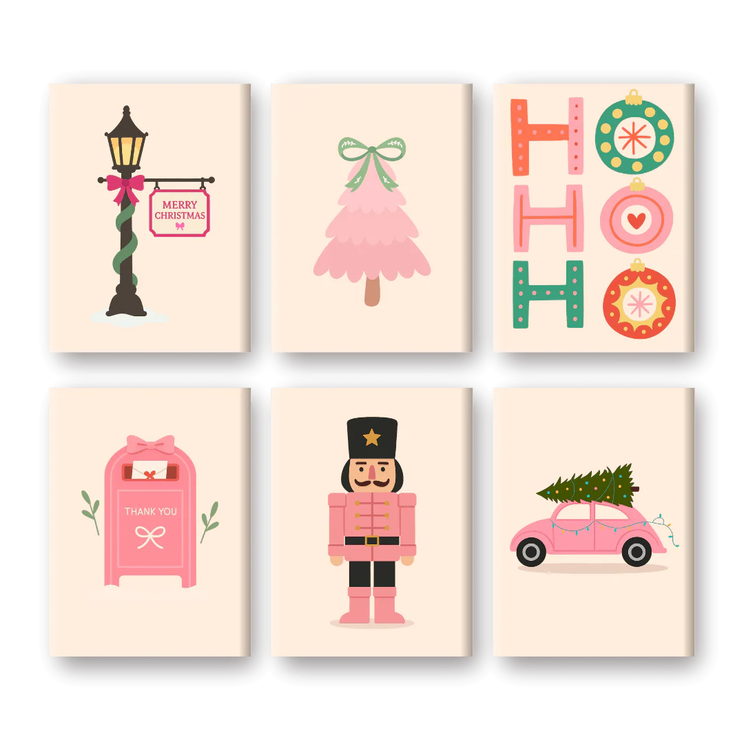 6 Mini-GemÀlde | Festliches Rosa Set