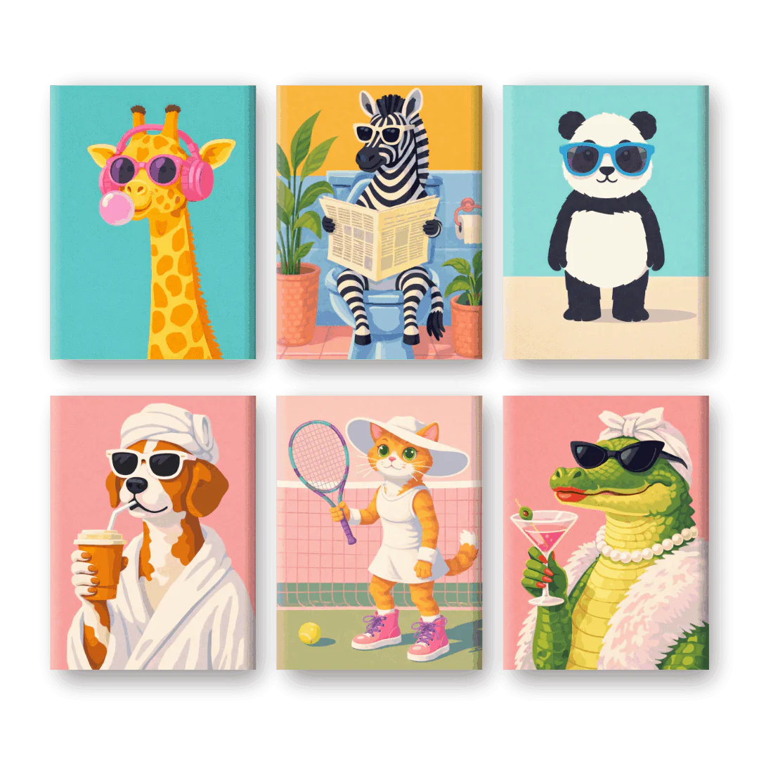 6 Mini-GemÀlde | Funky Tiere Set