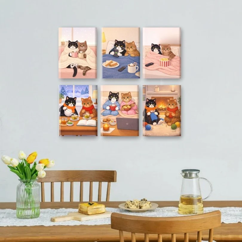 6 Mini-Gemälde | Gemütliche Katzen Set - Image 2