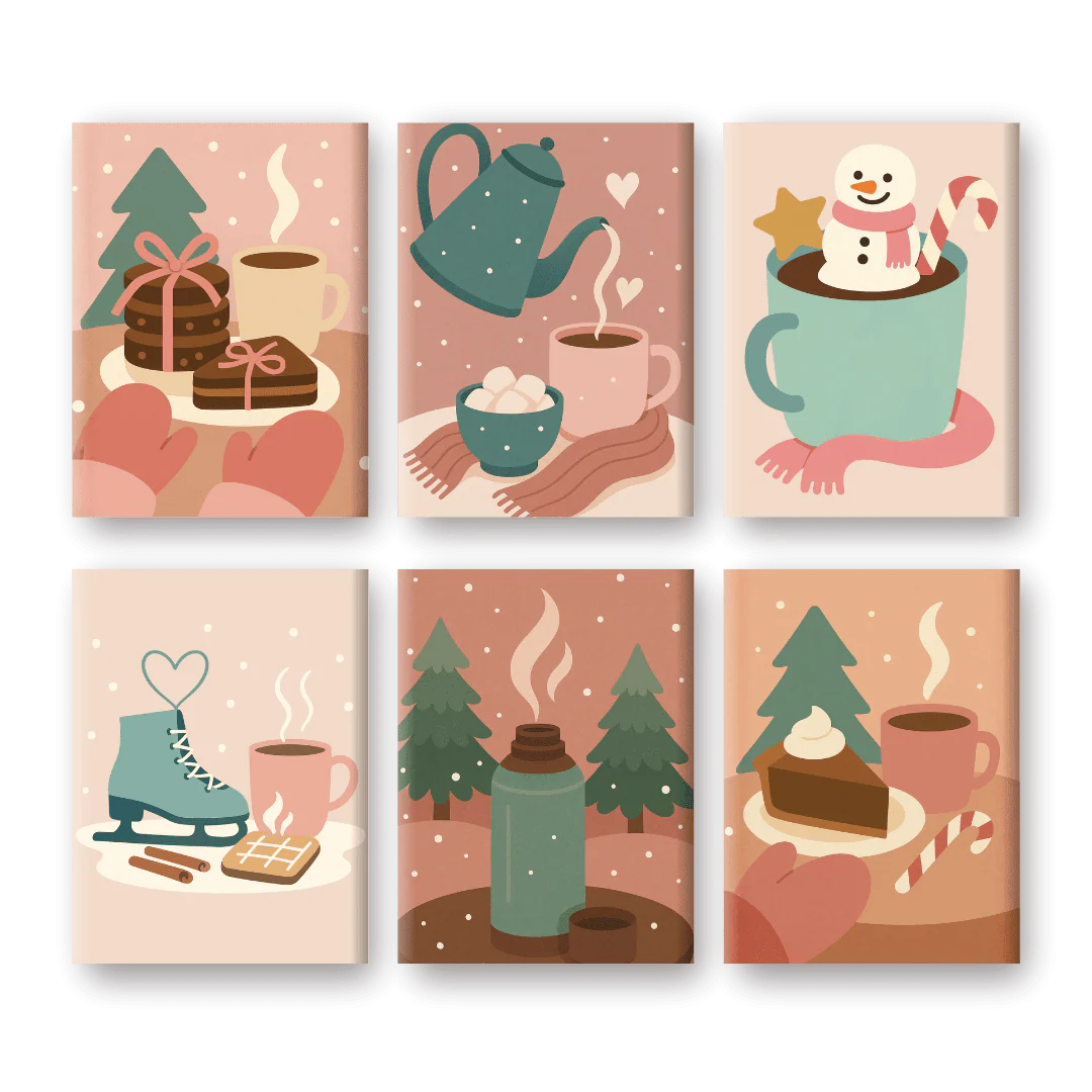 6 Mini-Gemälde | Gemütliches Winter Set