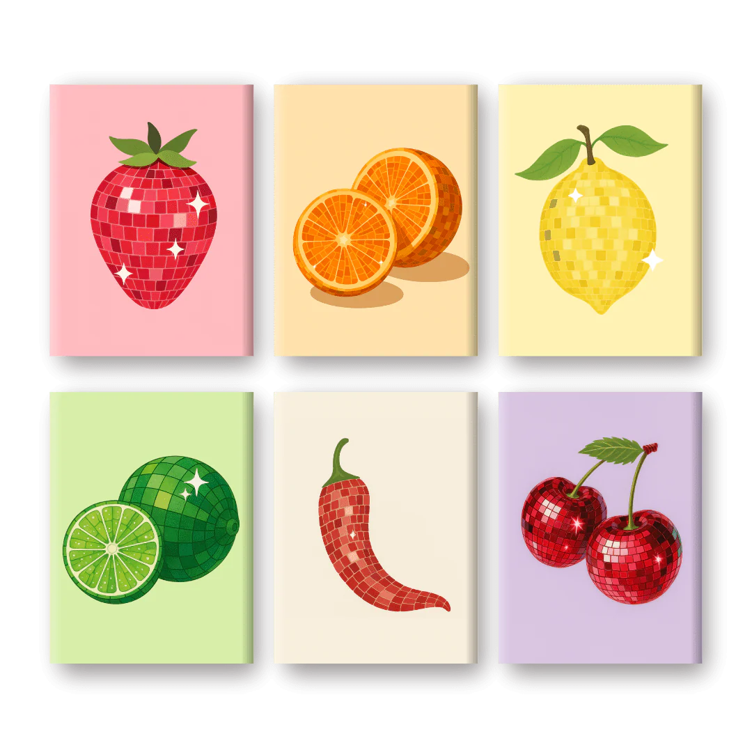 6 Mini-GemĂ€lde | GlĂ€nzendes FrĂŒchte Set