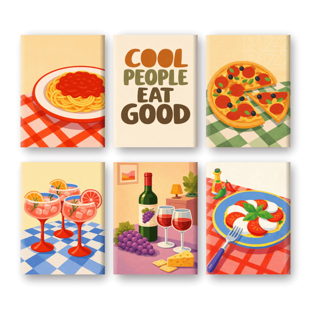 6 Mini-Gemälde | Gutes Essen Set