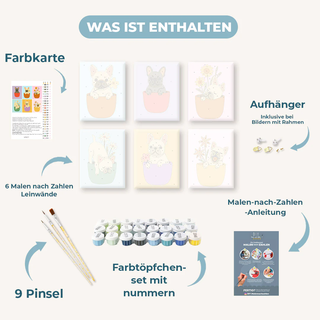 6 Mini-Gemälde | Hunde & Blumen Set - Image 3