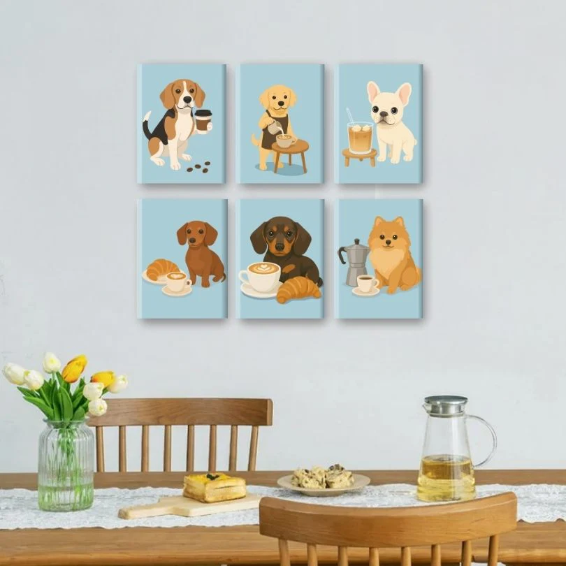 6 Mini-Gemälde | Hunde & Kaffee Set - Image 2