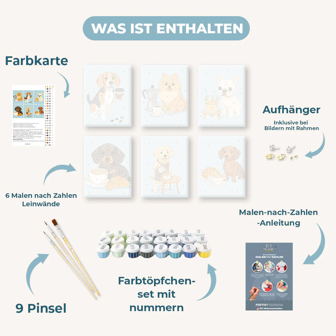 6 Mini-Gemälde | Hunde & Kaffee Set - Image 3