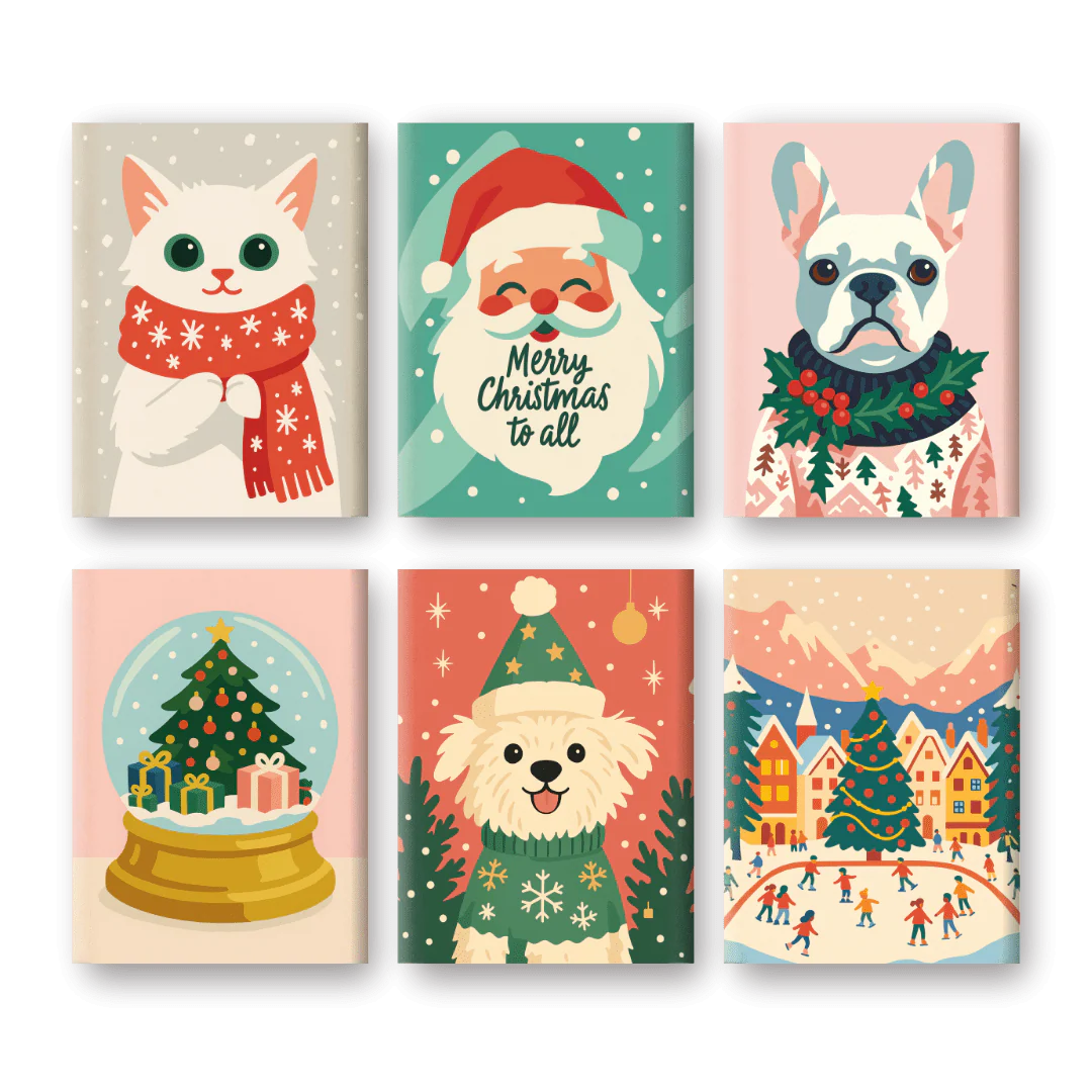 6 Mini-Gemälde | Kaltes Weihnachts Set