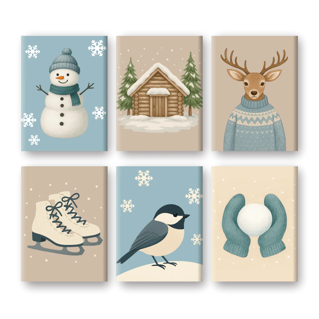 6 Mini-Gemälde | Kaltes Winter-Set