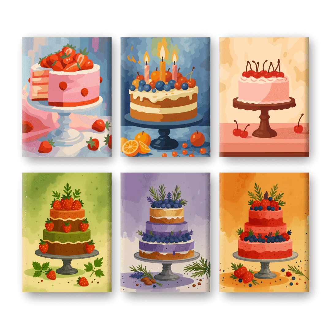 6 Mini-Gemälde | Köstliche Kuchen Set