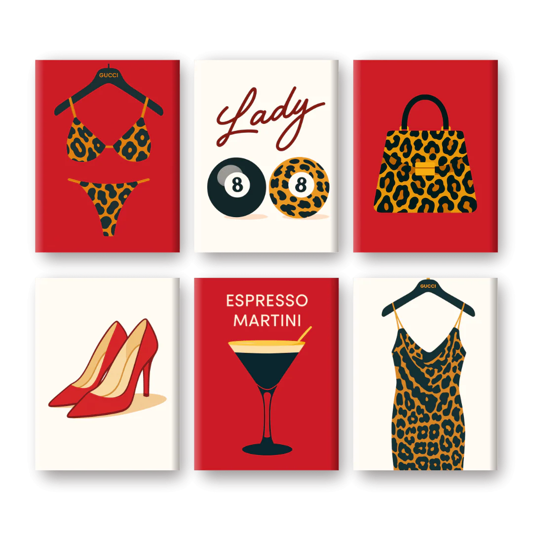 6 Mini-Gemälde | Leopardenmuster Set