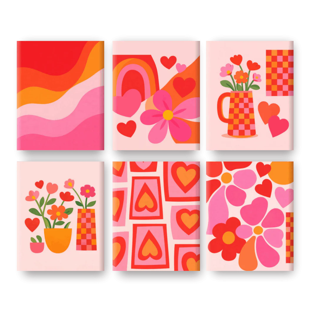 6 Mini-GemÀlde | Liebe & Blumen Set