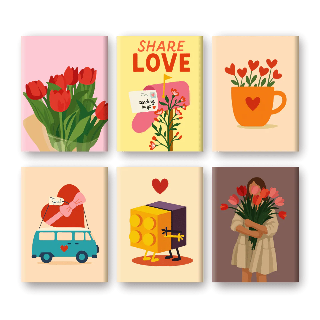 6 Mini-Gemälde | Liebe Teilen Set