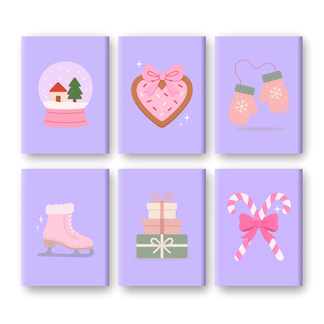 6 Mini-Gemälde | Lila Winter Set