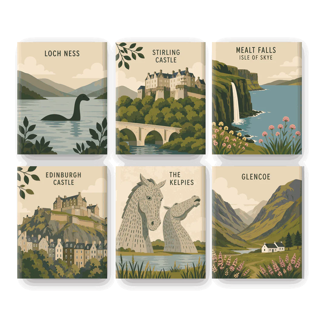 6 Mini-Gemälde | Loch Ness Set