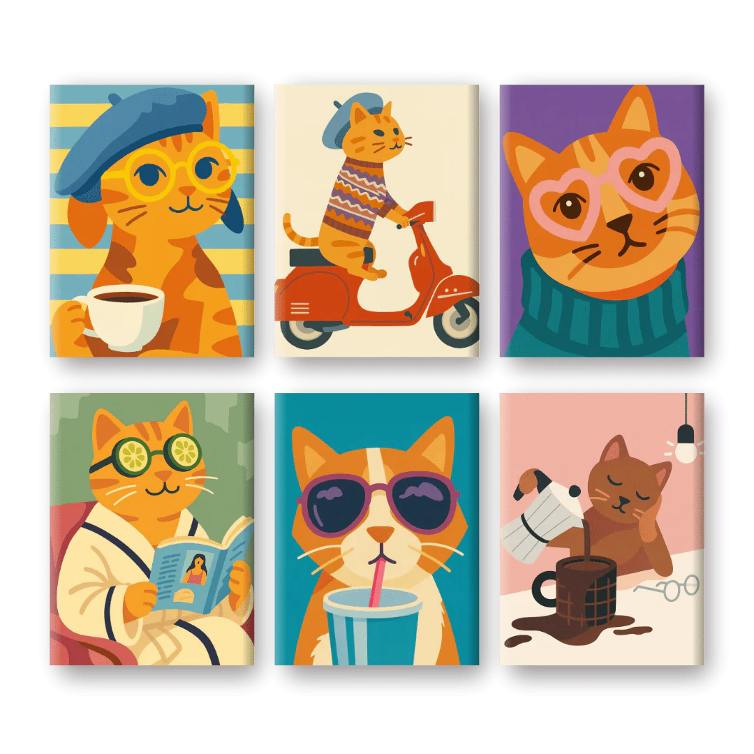 6 Mini-GemÀlde | Lustige Katzen Set
