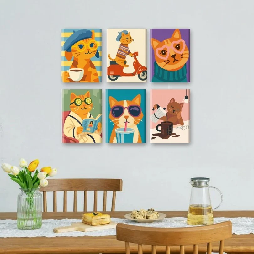 6 Mini-GemÀlde | Lustige Katzen Set - Image 2