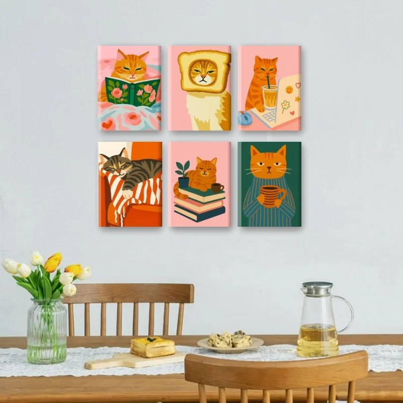 6 Mini-GemĂ€lde | MĂŒde Katzen Set - Image 2