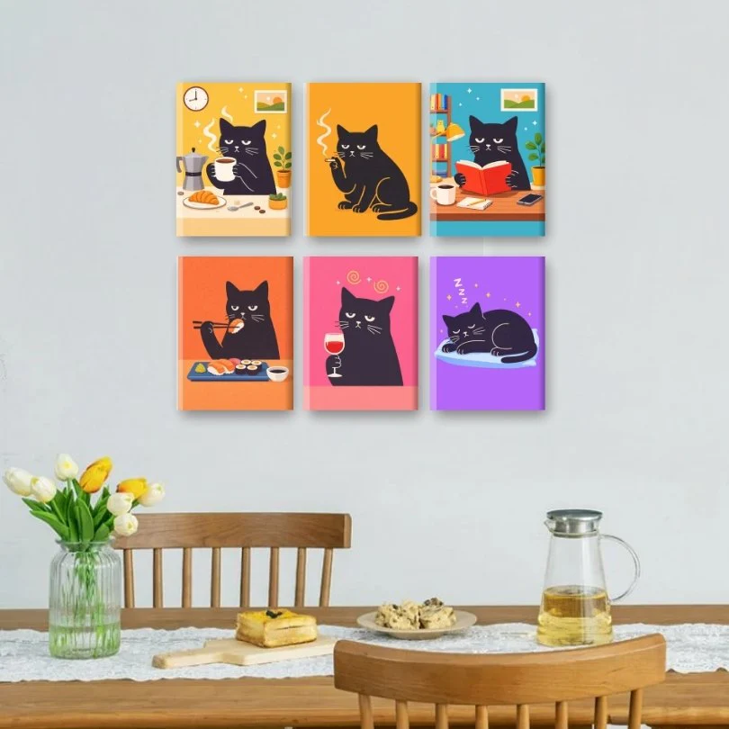 6 Mini-Gemälde | Mürrisches Katzen Set - Image 2