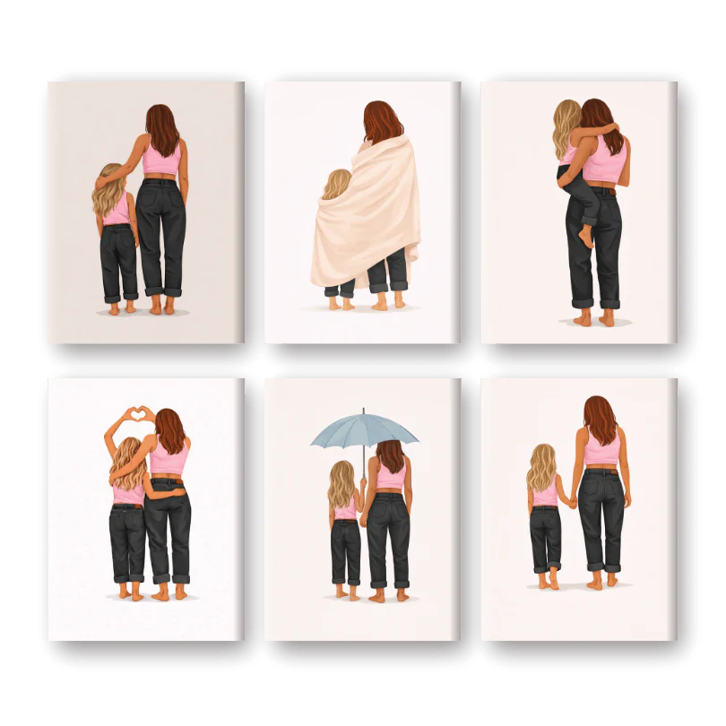 6 Mini-GemÀlde | Mutter & Tochter Liebe Set