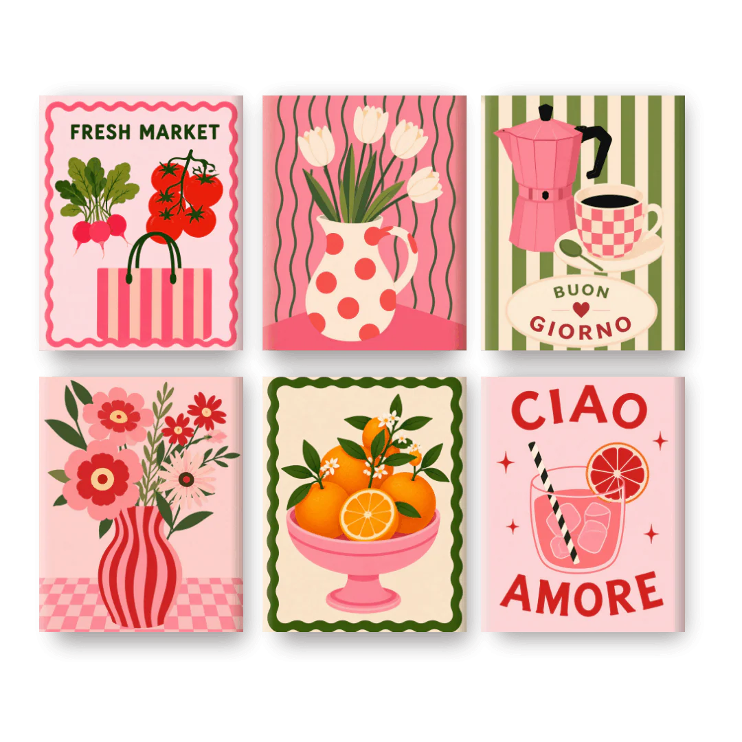 6 Mini-Gemälde | Pink Market Set