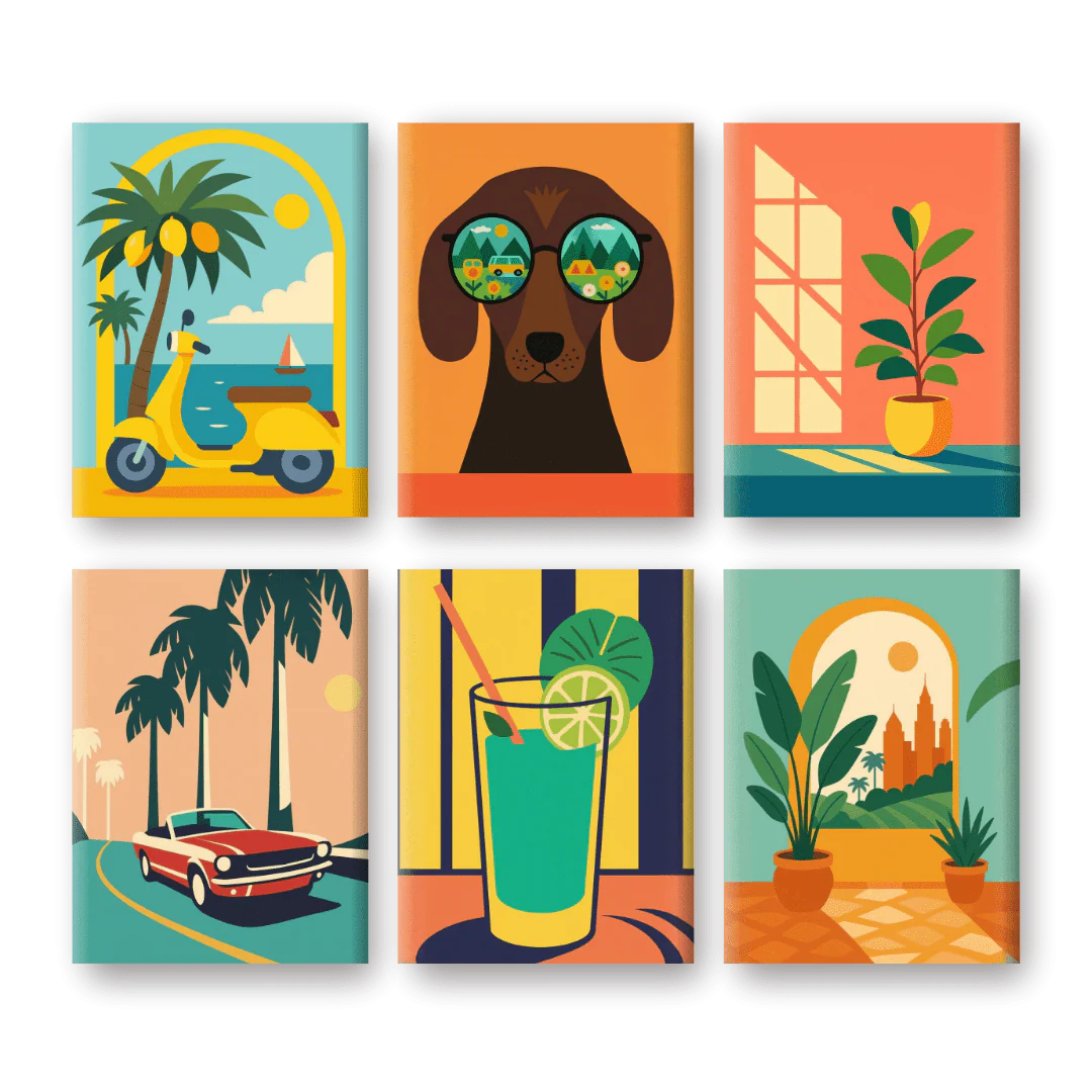 6 Mini-GemÀlde | Retro Ferien Set