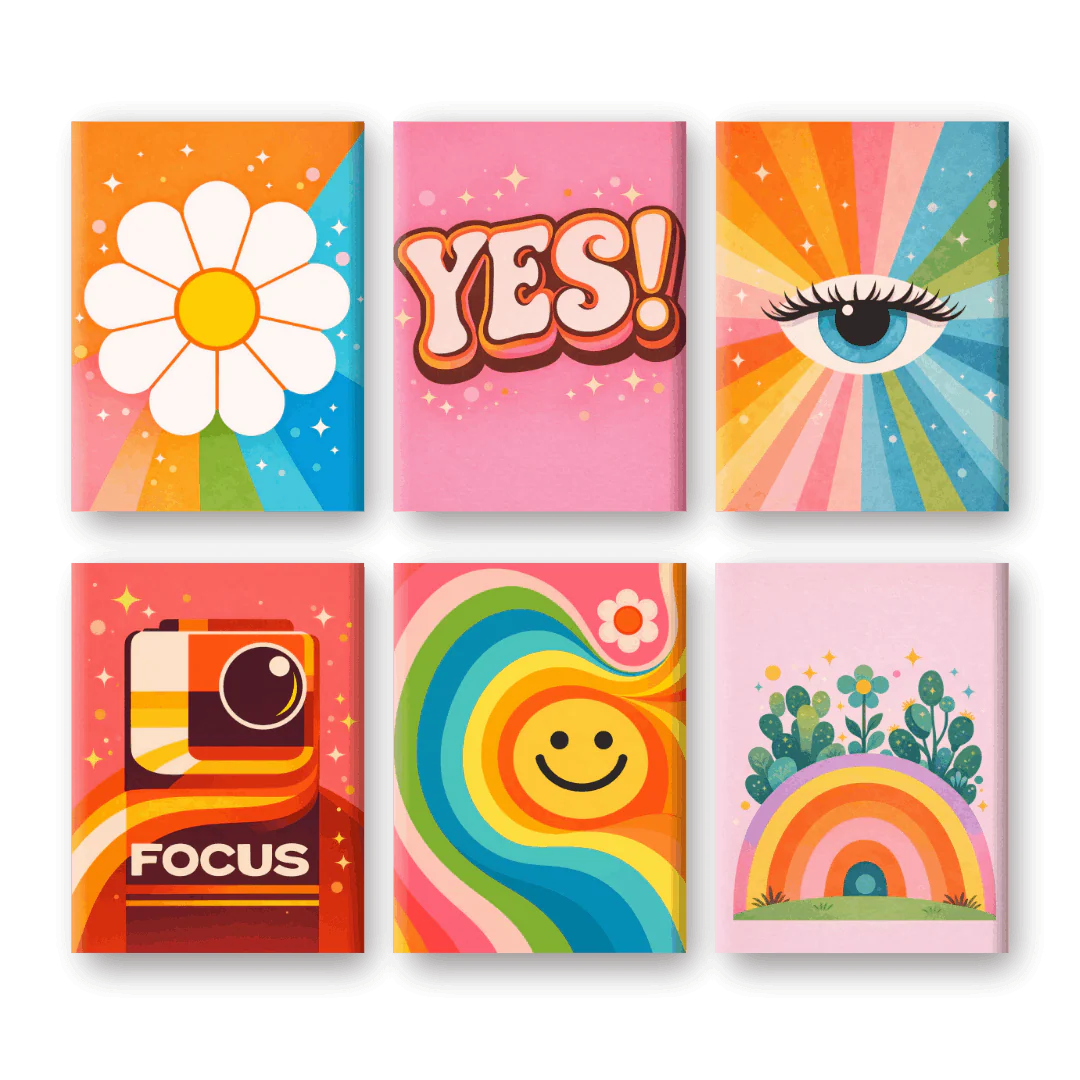 6 Mini-GemÀlde | Retro Freude Set