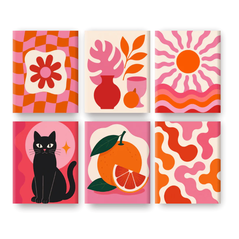6 Mini-Gemälde | Retro Glanz Set