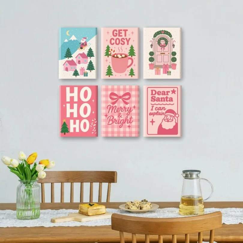 6 Mini-Gemälde | Rosa Weihnachtsset - Image 2