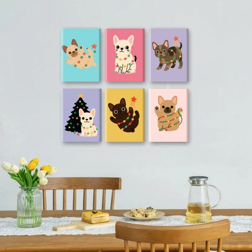 6 Mini-Gemälde | Weihnachts-Bulldoggen-Set - Image 2
