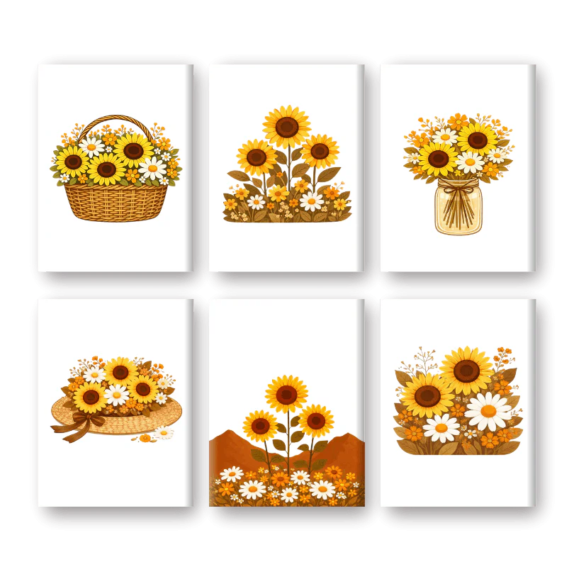 6 Mini-Gemälde | Sonnenblumen Set