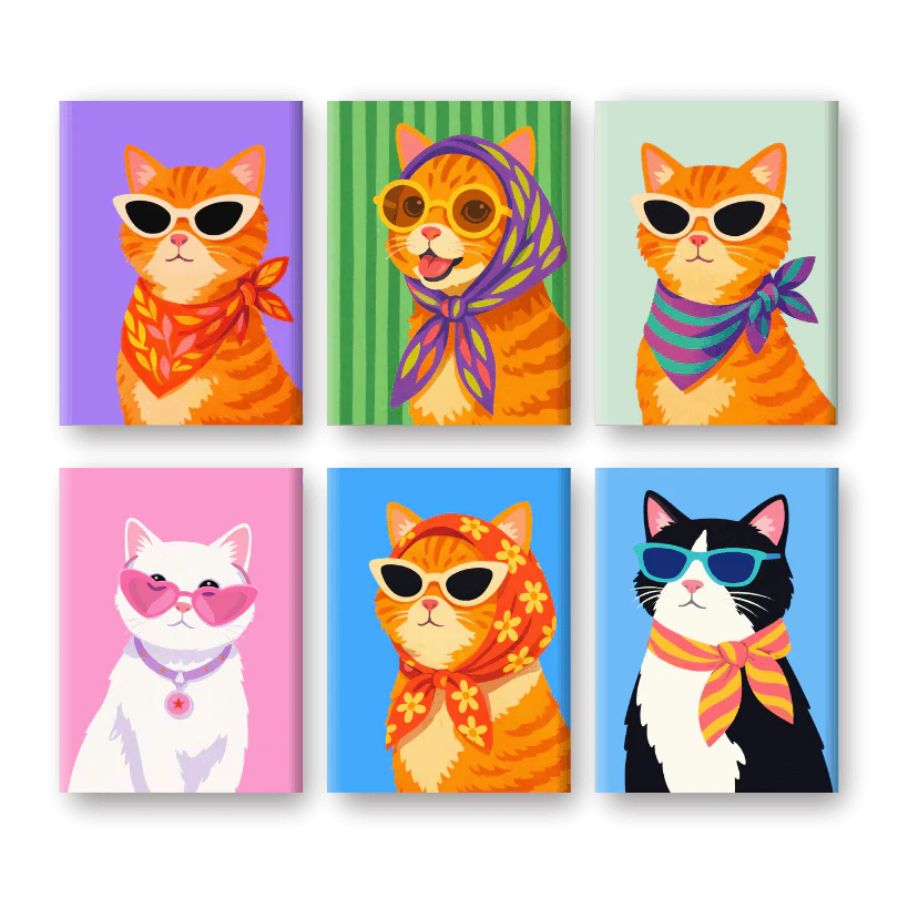 6 Mini-GemÀlde | Stilvolle Katzen Set