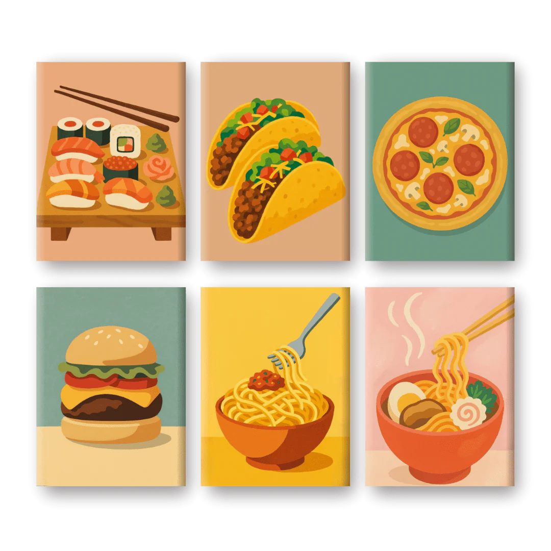 6 Mini-Gemälde | Street-Food Set