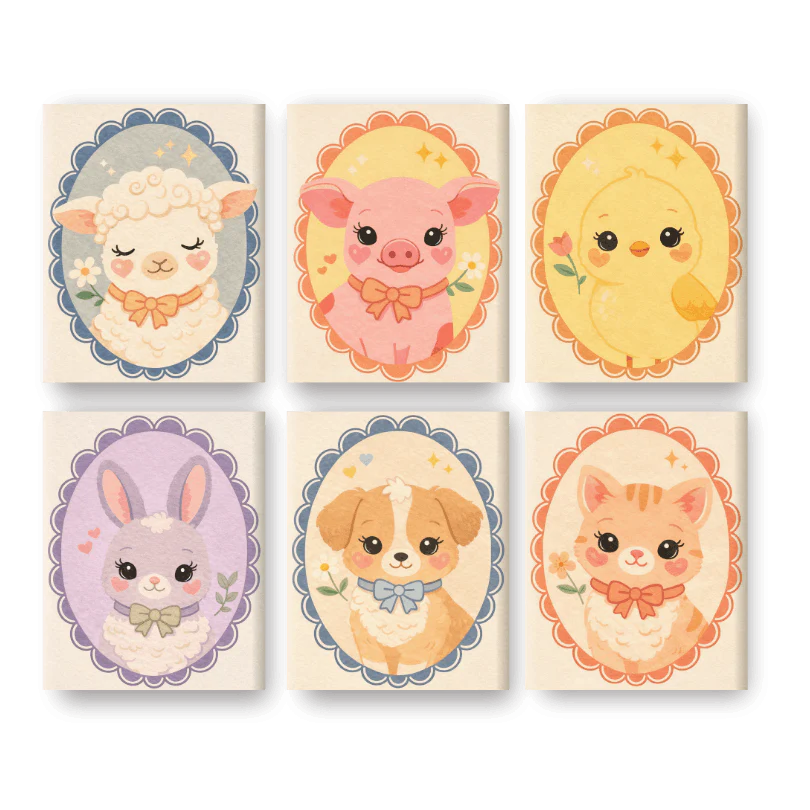 6 Mini-GemĂ€lde | SĂŒĂe Tiere Set