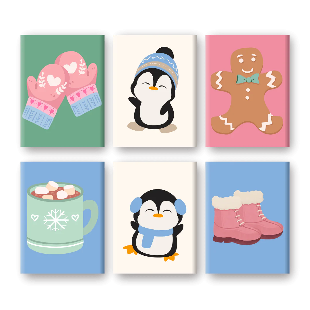 6 Mini-Gemälde | Süßer Winter Set